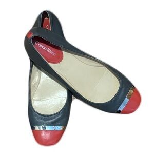Calvin Klein Women's Leather Ballet Flats Shoes Gray and Bright Orange Size 6.5M